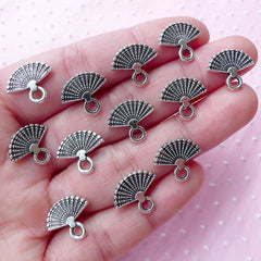 CLEARANCE Tiny Hand Fan Charms (12pcs / 14mm x 12mm / Tibetan Silver / 2 Sided) Chinese Japanese Oriental Jewellery Earrings Bracelet Necklace CHM1776
