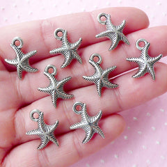 Silver Starfish Charms Tiny Seastar Charm (8pcs / 14mm x 16mm / Tibetan Silver / 2 Sided) Sea Star Fish Marine Sealife Beach Jewelry CHM1789