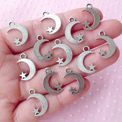 Star and Crescent Moon Charms (12pcs / 11mm x 17mm / Tibetan Silver) Celestial Jewelry Luna Charm Pendant Necklace Earrings Bracelet CHM1788