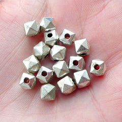 Faceted Cube Beads Geometric Bead (16pcs / 5mm x 6mm / Tibetan Silver) Hexagon Polygon Bracelet Beading Mini Hole Spacer Loose Bead CHM1805