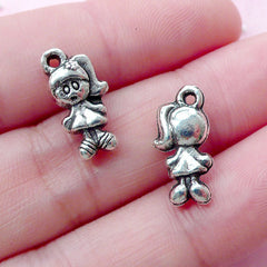 Little Girl Charms (10pcs / 8mm x 16mm / Tibetan Silver / 2 Sided) Baby Shower Party Decoration Favor Charm Jewellery for Daughter CHM1810