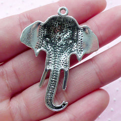 Large Caparisoned Elephant Head Charm (1 piece / 34mm x 45mm / Tibetan Silver) Exotic Animal Pendant Necklace African Indian Jewelry CHM1815