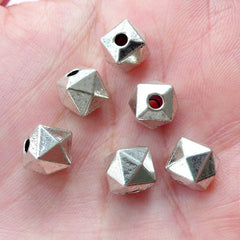 CLEARANCE Geometric Beads Faceted Cube Bead (6pcs / 7mm x 8mm / Tibetan Silver) Hexagon Shape Polygon Bracelet Small Hole Loose Bead Spacer CHM1799