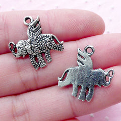 CLEARANCE Flying Elephant Charms Elephant with Wings Charm (5pcs / 19mm x 19mm / Tibetan Silver) Whimsical Animal Jewelry Surrealism Jewellery CHM1806