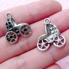 CLEARANCE Baby Trolley Charm Baby Carriage Charms Baby Stroller Charm Baby Pram Charm (8pcs / 17mm x 19mm / Tibetan Silver) Baby Shower Decor CHM1807