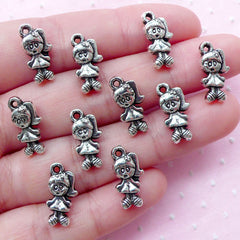 Little Girl Charms (10pcs / 8mm x 16mm / Tibetan Silver / 2 Sided) Baby Shower Party Decoration Favor Charm Jewellery for Daughter CHM1810