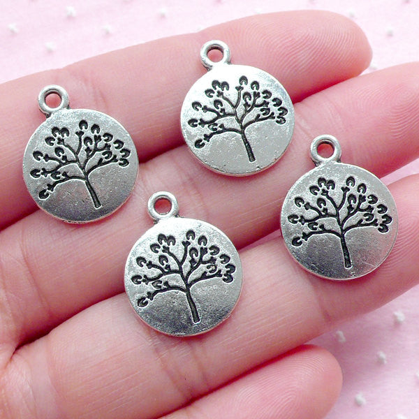 Silver Tree of Life Tag Charms 4pcs 15mm x 19mm Tibetan