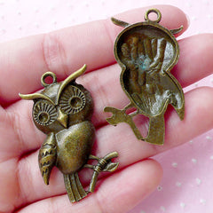 Large Owl Charms Big Bird Charm (2pcs / 23mm x 39mm / Antique Bronze) Animal Jewellery Pendant Necklace Keychain Bookmark Charm CHM1820