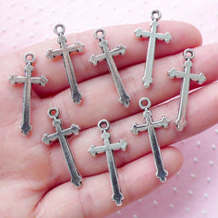 Latin Cross Charms (8pcs / 13mm x 28mm / Tibetan Silver / 2 Sided) Christian Jewelry Catholic Charm Religion Necklace Baptism Favor CHM1840