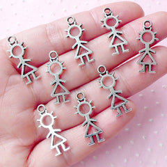 CLEARANCE Girl Outline Charms (8pcs / 9mm x 23mm / Tibetan Silver / 2 Sided) Family Jewelry New Baby Girl Charm Baby Shower Party Favor Charm CHM1827