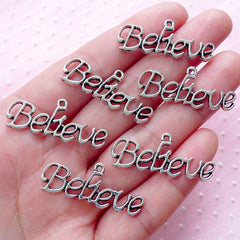 Believe Charms (6pcs / 14mm x 32mm / Tibetan Silver) Message Text Word Charm Affirmation Charm Inspirational Charm Bracelet Pendant CHM1844
