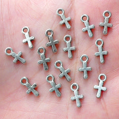 CLEARANCE Mini Cross Charms (15pcs / 6mm x 10mm / Tibetan Silver / 2 Sided) Catholic Christian Jewellery Religion Drop Add On Charm Earrings CHM1859