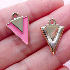 Enameled Triangle Charms (2pcs / 14mm x 19mm / Gold & Pink) Geometry Jewellery Isosceles Triangle Shape Pendant DIY Polygon Necklace CHM1879