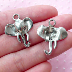 CLEARANCE Silver Elephant Head Charms (4pcs / 21mm x 25mm / Tibetan Silver) Exotic Animal Necklace African Wildlife Zipper Pull Bookmark Charm CHM1883