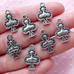 Club Suit Charms (7pcs / 12mm x 19mm / Tibetan Silver / 2 Sided) Poker Pendant Playing Card Jewelry Alice in Wonderland Casino Charm CHM1886