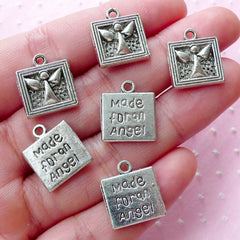 Made for an Angel Charms (6pcs / 14mm x 15mm / Tibetan Silver / 2 Sided) Inspirational Charm Christmas Baptism Baby Shower Favor CHM1890