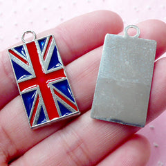 Union Jack Enamel Charms United Kingdom Flag Charm (2pcs / 16mm x 31mm / Silver) UK Flag Pendant British Flag Patriotic Jewellery CHM1911