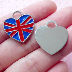 CLEARANCE Heart UK Enamel Charms British Flag Charm (2pcs / 20mm x 22mm / Silver) Union Jack Pendant United Kingdom Flag London Travel Charm CHM1917