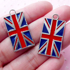 Union Jack Enamel Charms United Kingdom Flag Charm (2pcs / 16mm x 31mm / Silver) UK Flag Pendant British Flag Patriotic Jewellery CHM1911