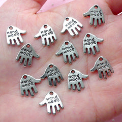Handmade Charms Hand Charm (12pcs / 12mm x 13mm / Tibetan Silver / 2 Sided) Product Packaging Gift Decoration Message Word Tag Charm CHM1931