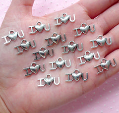 I Heart U Charm I Love You Charm (15pcs / 9mm x 17mm / Tibetan Silver) Valentines Day Gift Decoration Wedding Favor Charm Word Charm CHM1935