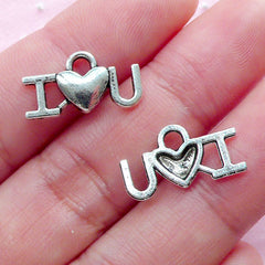I Heart U Charm I Love You Charm (15pcs / 9mm x 17mm / Tibetan Silver) Valentines Day Gift Decoration Wedding Favor Charm Word Charm CHM1935