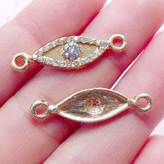 Evil Eye Connector Charms with Bling Bling Rhinestones (2pcs / 8mm x 27mm / Gold) Nazar Stink Eye To Mati Spiritual Lucky Bracelet CHM1947