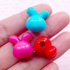 Acrylic Rabbit Beads 3D Bunny Charms (10pcs / 16mm x 16mm / Mix Color) Cute Animal Jewelry Kawaii Plastic Bead Bubblegum Necklace CHM1951