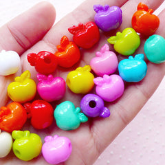 Colorful Apple Acrylic Beads Cute 3D Fruit Charms (10pcs / 14mm x 14mm / Mix Color) Kawaii Plastic Bead Chunky Gumball Necklace CHM1953