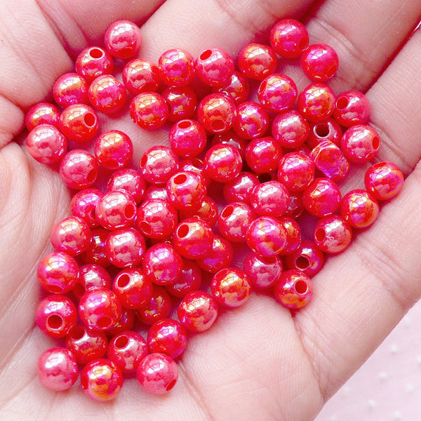 6mm Round Ball Beads (AB Red 100pcs) Loose Beads Bubble Gum Bead