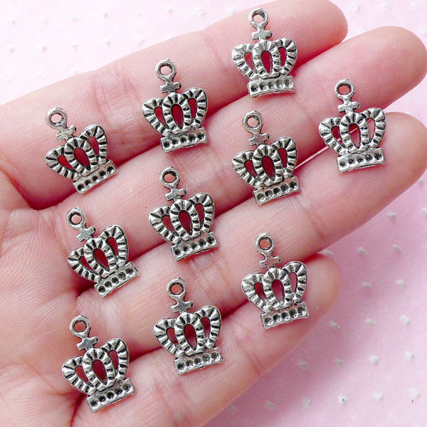 CLEARANCE Little Crown Charms (10pcs / 11mm x 15mm / Tibetan Silver) Princess Lolita Queen King Kawaii Pendant Cute Charm Bracelet Bag Charm CHM1980