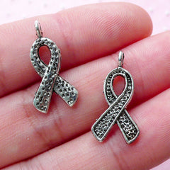 CLEARANCE Silver Awareness Ribbon Charms (12pcs / 11mm x 20mm / Tibetan Silver) Cancer Fight Jewelry Hope Support Troops Symbol Wine Charm CHM1984