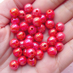 AB Bubblegum Round Beads (8mm / AB Red / 50pcs) Chunky Acrylic Bead Plastic Ball Bead Kawaii Gumball Bracelet Bubble Gum Necklace CHM1969