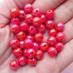 AB Bubblegum Round Beads (8mm / AB Red / 50pcs) Chunky Acrylic Bead Plastic Ball Bead Kawaii Gumball Bracelet Bubble Gum Necklace CHM1969