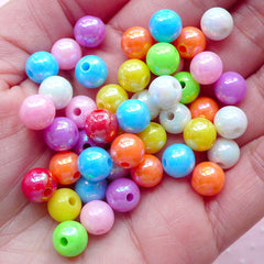 Rainbow Round Beads (8mm / 50pcs / Colorful Mix) AB Color Acrylic Ball Bead Chunky Plastic Gumball Bubble Gum Bubblegum Necklace CHM1976