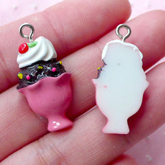 Miniature Ice Cream Sundea Charm Dollhouse Sweets Cabochon w/ Eye Pin (3pcs / 14mm x 27mm / Pink) Whimsical Chunky Kitsch Kawaii CHM1994