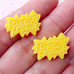Pow Cabochons Comic Word Cabochon (2pcs / 21mm x 14mm / Yellow / Flat Back) Message Pop Art Cartoon Photo Scrapbooking Embellishment CAB420