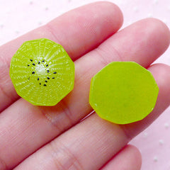 Miniature Kiwi Cabochons (2pcs / 19mm x 17mm / Flat Back / Translucent) Dollhouse Fruit Kawaii Deco Decoden Embellishment Earrings FCAB301