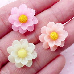 Assorted Flower Cabochon Set Mini Floral Cabochon Mix (3pcs / 17mm / Pastel Color / Flat Back) Earrings Making Phone Case Decoden CAB423