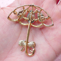 Bling Bling Umbrella Metal Cabochon w/ Colorful Rhinestones (1 piece / 43mm x 49mm / Gold) Kawaii Lolita Sweet Princess Cute Jewelry CAB441