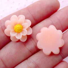 Small Flower Cabochons (3pcs / 17mm / Light Orange / Flat Back) Earrings Hair Pin Headband DIY Cell Phone Deco Floral Scrapbooking CAB424