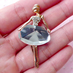 Ballet Dancer Metal Cabochon Ballerina w/ Clear Rhinestones (1 piece / 23mm x 46mm / Gold / Flatback) Brooch Cell Phone Deco Decoden CAB435