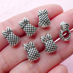 CLEARANCE Pineapple Beads (6pcs / 8mm x 13mm / Tibetan Silver / 2 Sided) Tropical Fruit Jewellery Hawaii Bracelet Big Hole European Beads CHM2001