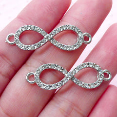 Eternity Connector Charm with Rhinestones / Infinity Link (2pcs / 10mm x 33mm / Silver) Bridal Bridesmaid Jewelry Bracelet Necklace CHM2042