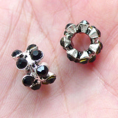 Rhinestone Bead / Pave Beads (2pcs / 12mm x 8mm / Silver & Black) Sparkle Large Hole Bead Bling Ring Bead fits European Bracelet CHM2044