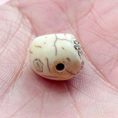 Skull Bead with Rhinestones (1 piece / 10mm x 13mm) Halloween Bead Spooky Bracelet Necklace Small Hole Vertical Bead Howlite Bead CHM2048
