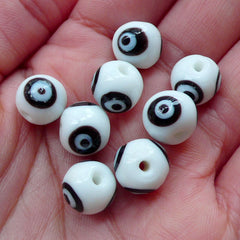 Evil Eye Lampwork Beads / Religion Glass Bead (8pcs / 10mm x 9mm / Black and White) Nazar Stink Eye Turkish Findings Small Hole Bead CHM2040