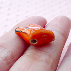CLEARANCE Ceramic Bird Beads / Dove Porcelain Bead (2pcs / 19mm x 14mm / Orange / 2 Sided) Focal Bead Handpainted Bead Animal Charm Pendant CHM2064