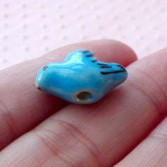 Ceramic Dove Beads / Bird Porcelain Bead (2pcs / 19mm x 14mm / Blue / 2 Sided) Animal Focal Bead Loose Bead Handpainted Pendant CHM2065