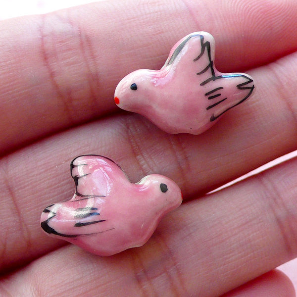 CLEARANCE Bird Ceramic Beads Porcelain Dove Bead 2pcs 19mm x